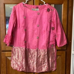 Vintage Silk Pink Top W/Gold Embroidered Details Old Money Elegant Timeless